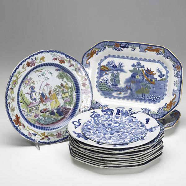 Appraisal: ENGLISH IRONSTONE Grouping of fourteen pieces include nine Herculaneum plates