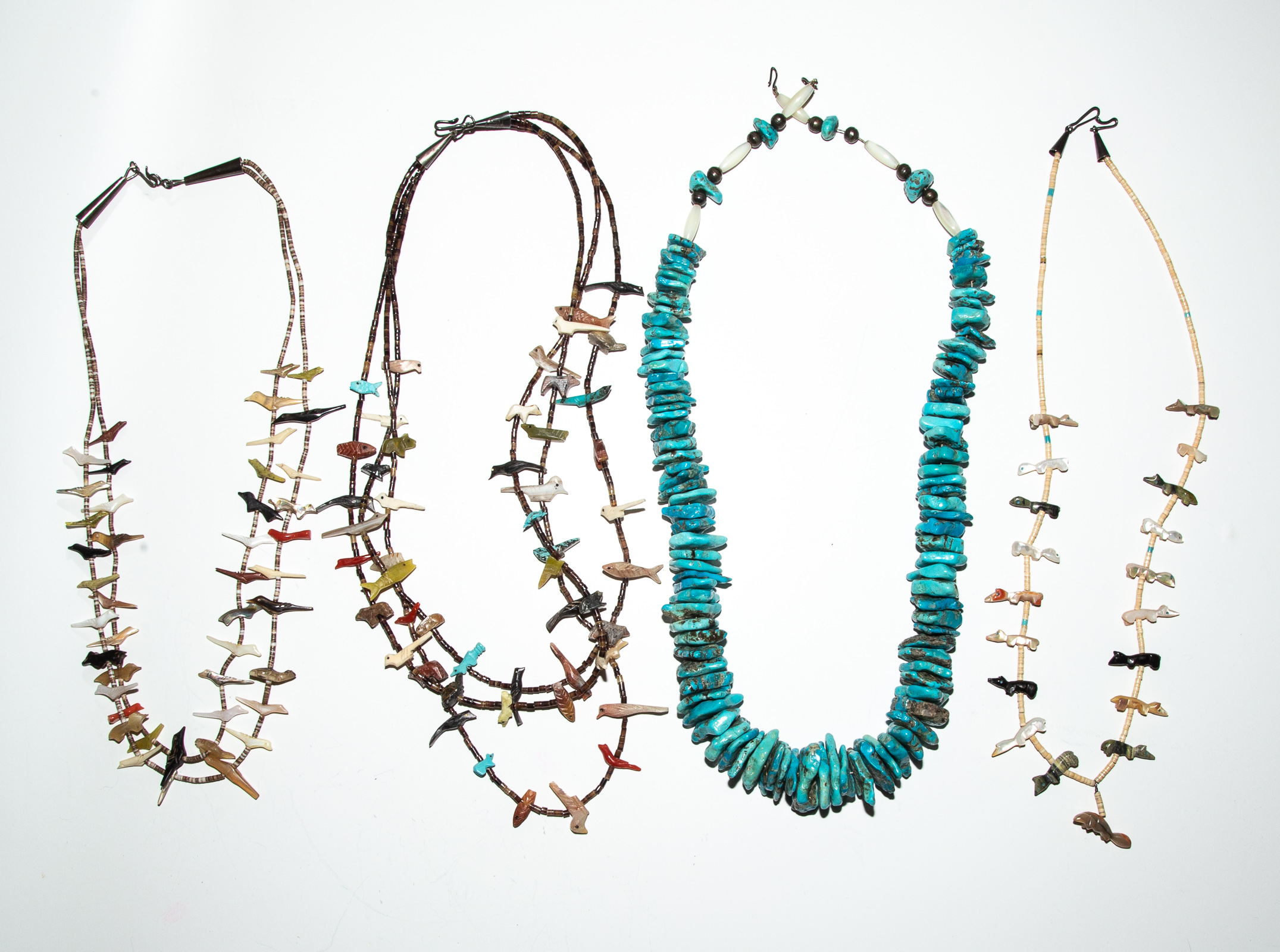 Appraisal: VARIOUS ZUNI FETISH NECKLACES MORE three Zuni fetish necklaces in