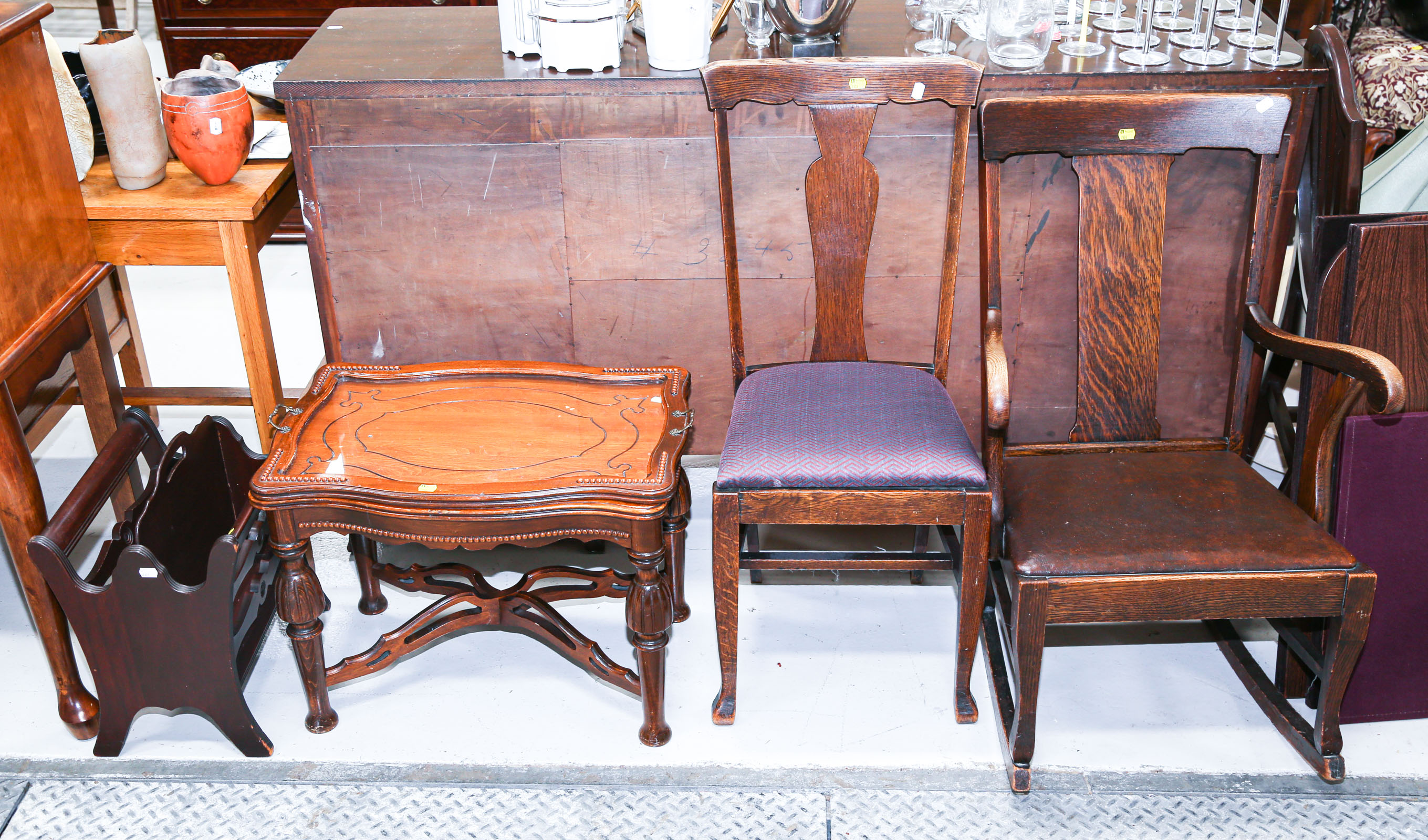 Appraisal: FOUR ASSORTED PIECES OF FURNITURE Including an oak side chair