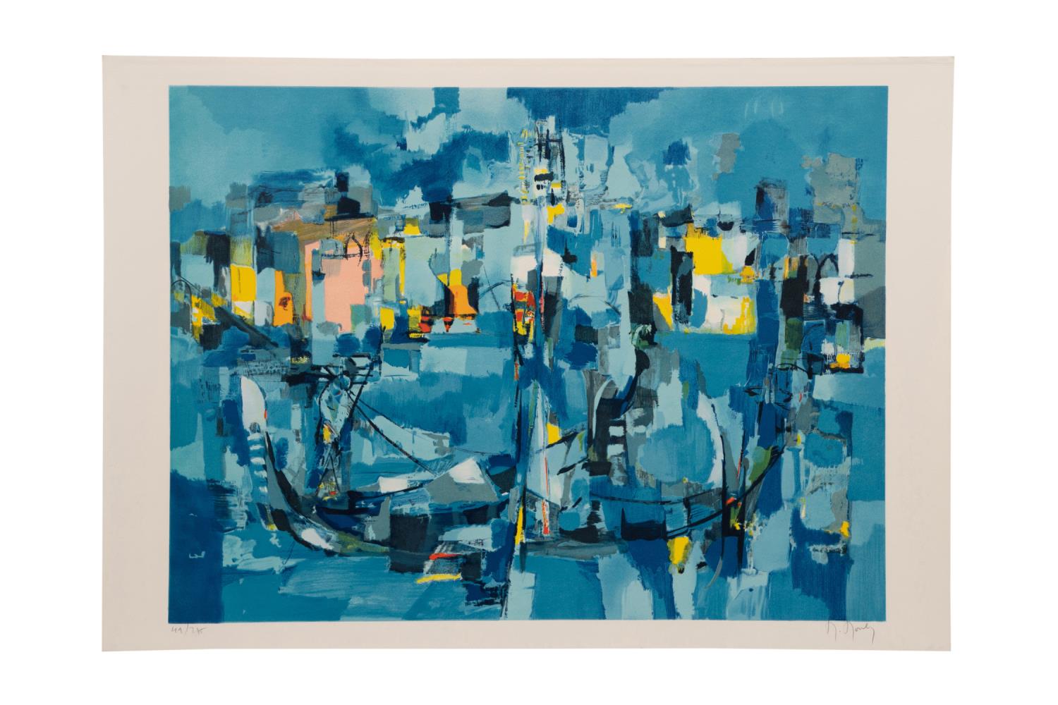 Appraisal: MARCEL MOULY GONDOLAS IN VENICE LITHOGRAPH Marcel Mouly French -