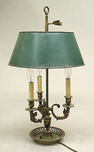 Appraisal: A Louis XVI style gilt metal three light bouillotte lamp