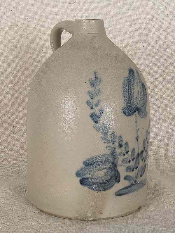 Appraisal: Pennsylvania stoneware jug th c with a cobalt tulip decoration