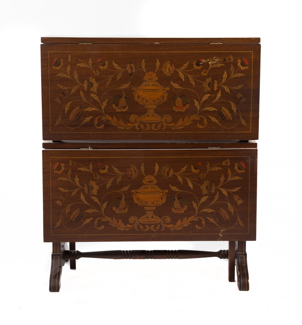 Appraisal: Regency style floral inlaid double drop leaf table first half-