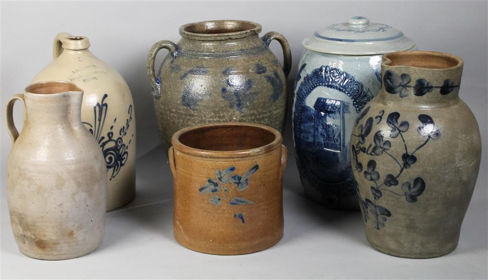 Appraisal: GROUP OF AMERICAN COBALT DECORATED STONEWARE including a blue glazed