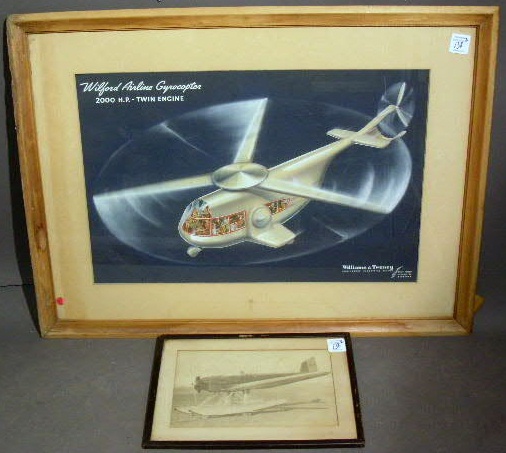 Appraisal: Framed gyrocopter print Williams Tweney Engineers Industrial Design and Book