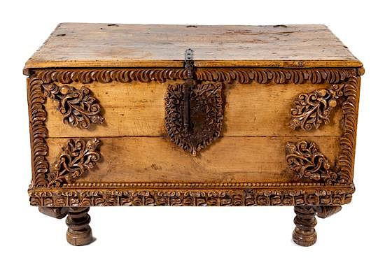 Appraisal: A Spanish Colonial Iron Mounted Trunk Height x width x