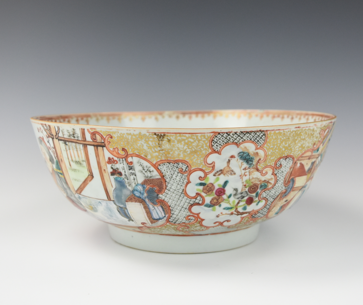 Appraisal: CHINESE CANTON GLAZED PUNCH BOWL W FIGURE TH C Chinese