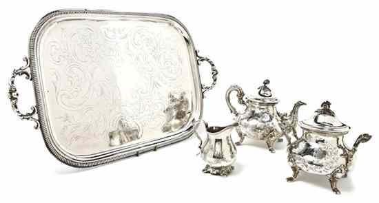 Appraisal: An Assembled Silverplate Tea Service comprising a teapot a covered