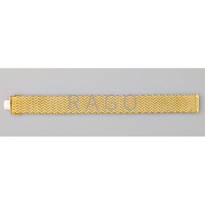 Appraisal: BASKET WOVEN K GOLD STRAP BRACELET Flexible with rolled edges