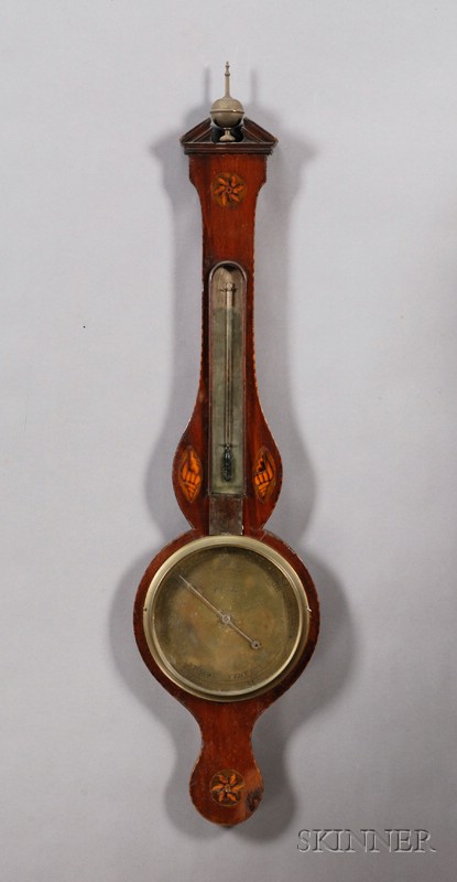 Appraisal: Inlaid Mahogany Wheel Barometer England the barometer and thermometer with