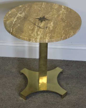 Appraisal: Midcentury Marble Top and Brass Inlaid Side Table Brass inlaid