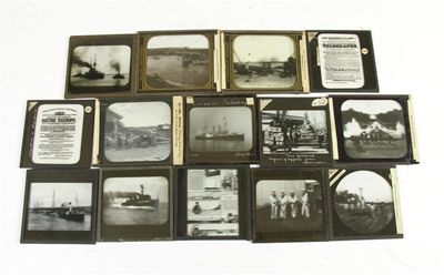 Appraisal: Fourteen photograph plates Ships Railraod workers Sailors View of Dieppe