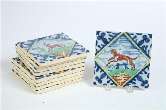 Appraisal: NINE DELFT TYPE TILES Continental th century Pottery tiles with