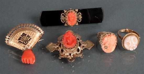 Appraisal: Group of Victorian gold coral and onyx jewelry unmarked yellow