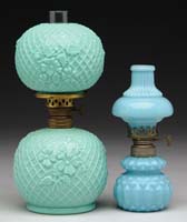 Appraisal: TWO MILK GLASS MINI LAMPS S - Blue milk glass