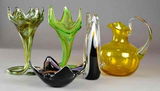 Appraisal: Pcs American Art GlassConsisting of bright yellow blown glass pitcher