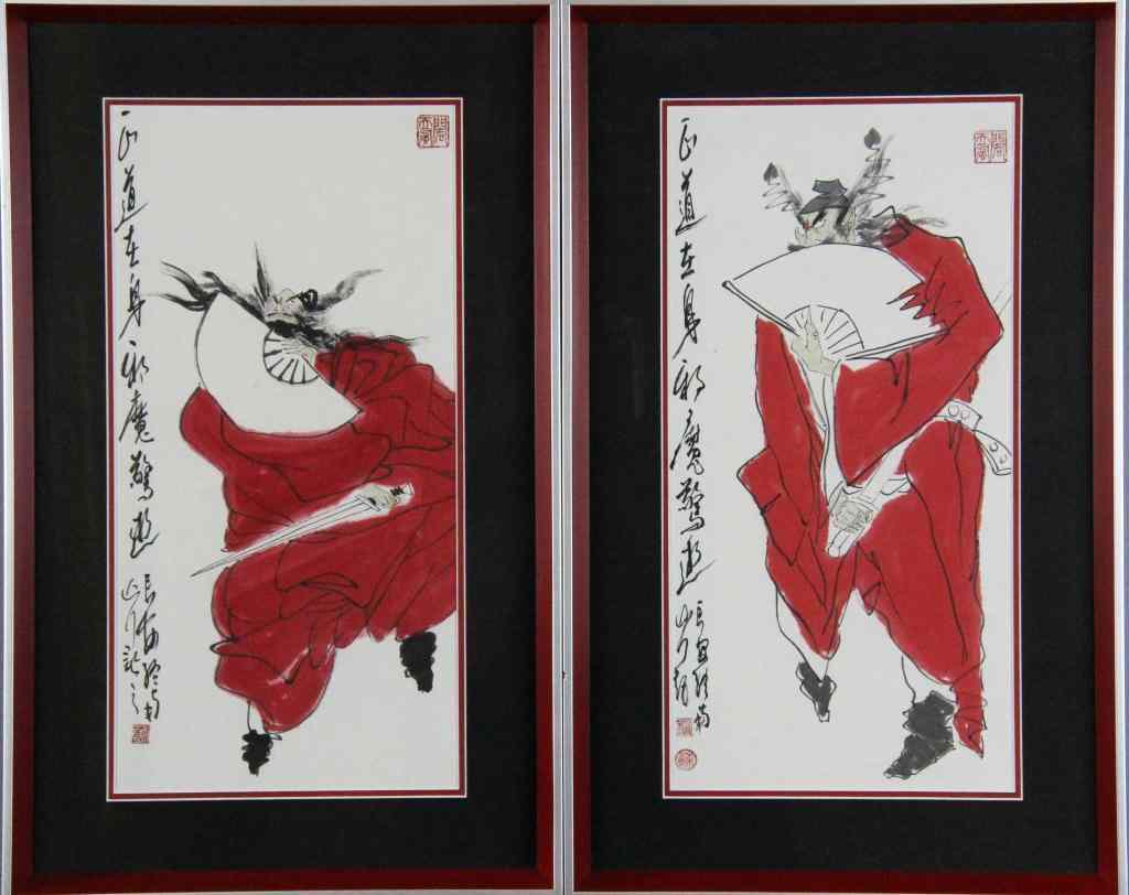 Appraisal: Pr Chinese Framed Watercolor Paintings On PaperDepicting warriors each with