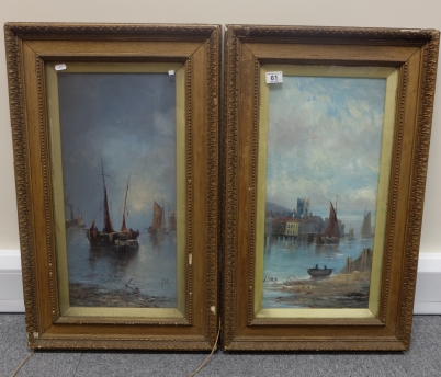 Appraisal: Two framed Edwardian oil on board paintings of nautical scenes