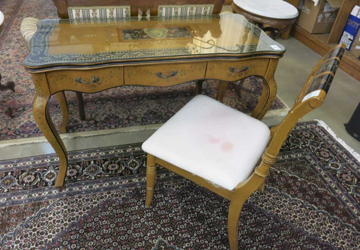 Appraisal: PROVINCIAL STYLE PAINT DECORATED WRITING TABLE AND MATCHING CHAIR made