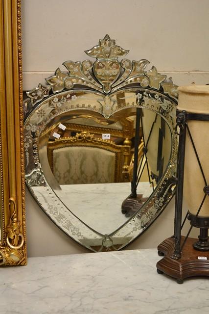 Appraisal: A GLASS DECORATIVE LOVE HEART SHAPED MIRROR A GLASS DECORATIVE