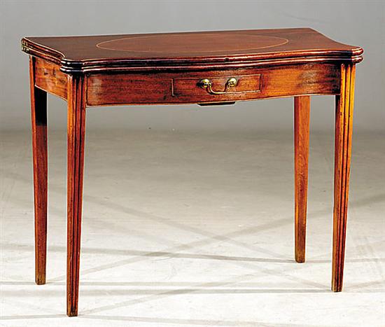 Appraisal: English inlaid mahogany games table first half th centuryserpentine hinged