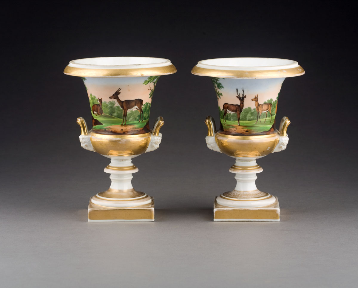 Appraisal: PAIR OF PARIS PORCELAIN VASES MID-NINETEENTH CENTURY Each of campana