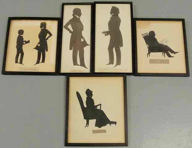 Appraisal: Five mid- th c silhouettes one by August Edouard of