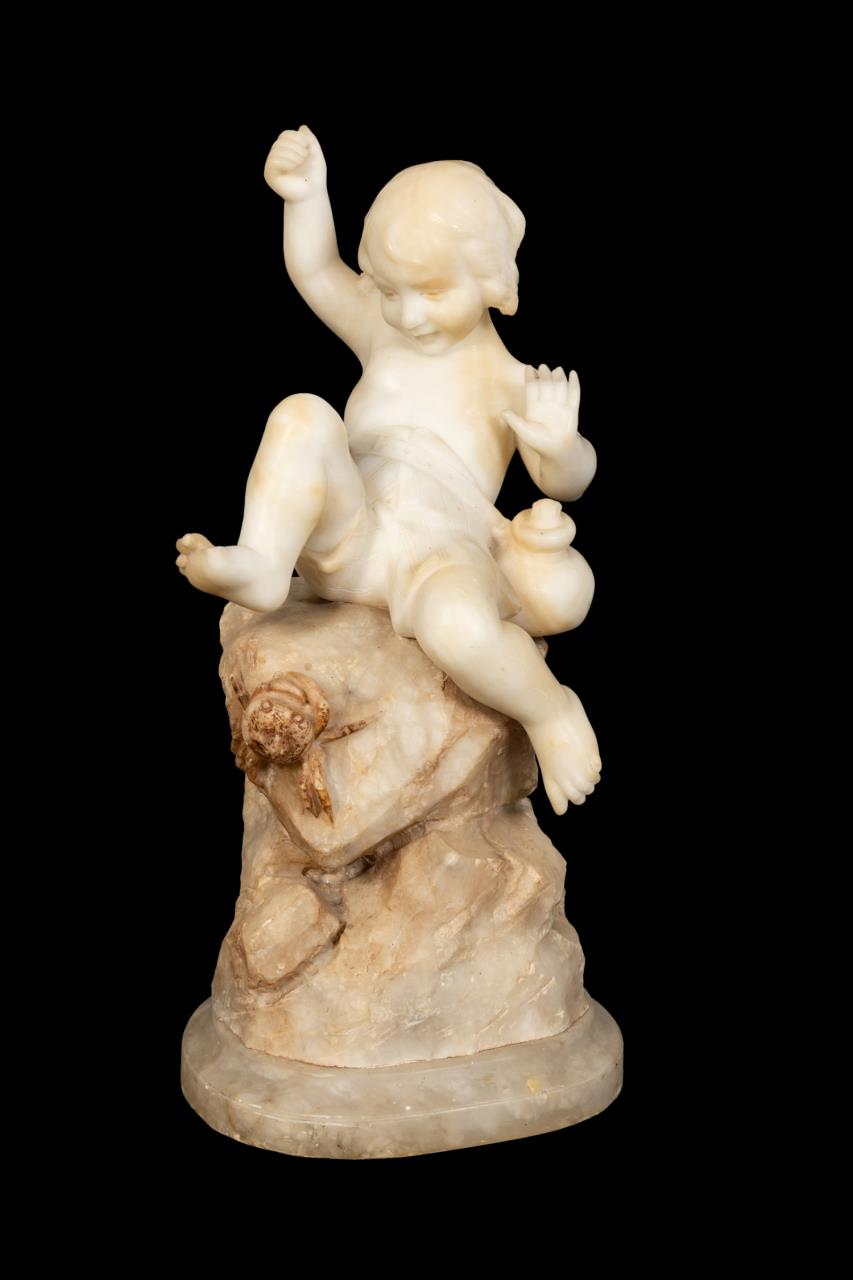 Appraisal: A DEL PERUGIA ALABASTER SCULPTURE CHILD ON ROCKS A Del