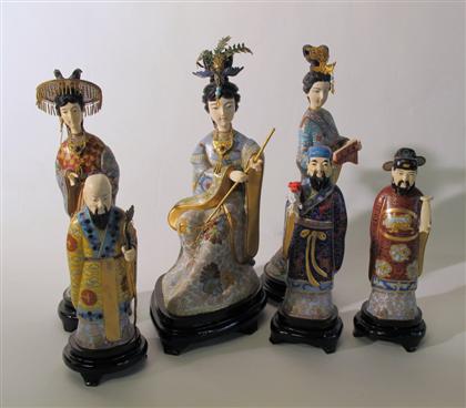 Appraisal: Six Chinese enamel and polychrome decorated ivory figuresComprised of various