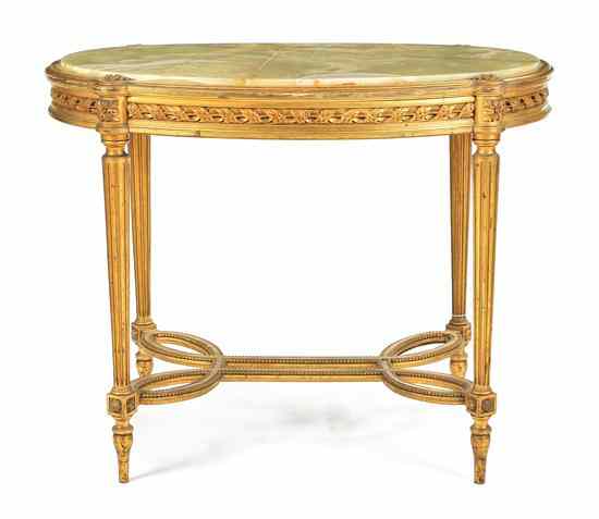 Appraisal: A Louis XVI Giltwood Center Table having an oval onyx