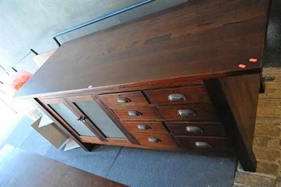 Appraisal: A LARGE ANTIQUE STYLE HARDWOOD SIDEBOARD WITH WIRE FRAME DOORS