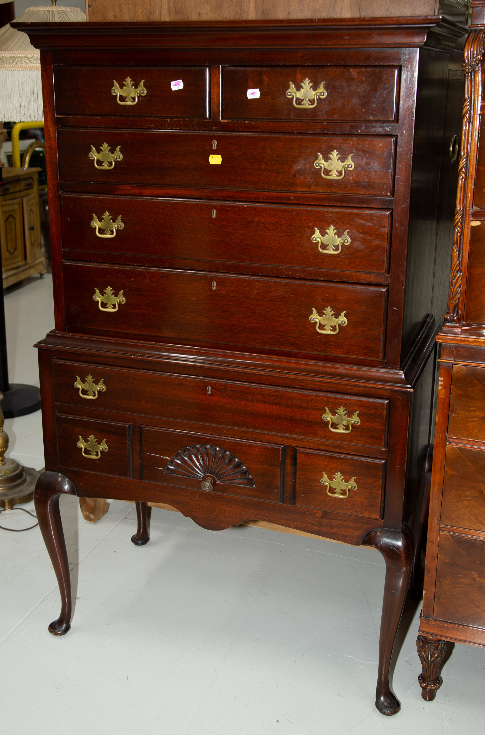 Appraisal: COLONIAL ART QUEEN ANNE STYLE MAHOGANY HIGHBOY rd quarter th