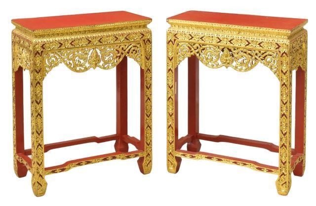 Appraisal: pair Southeast Asian parcel gilt and red lacquered side tables