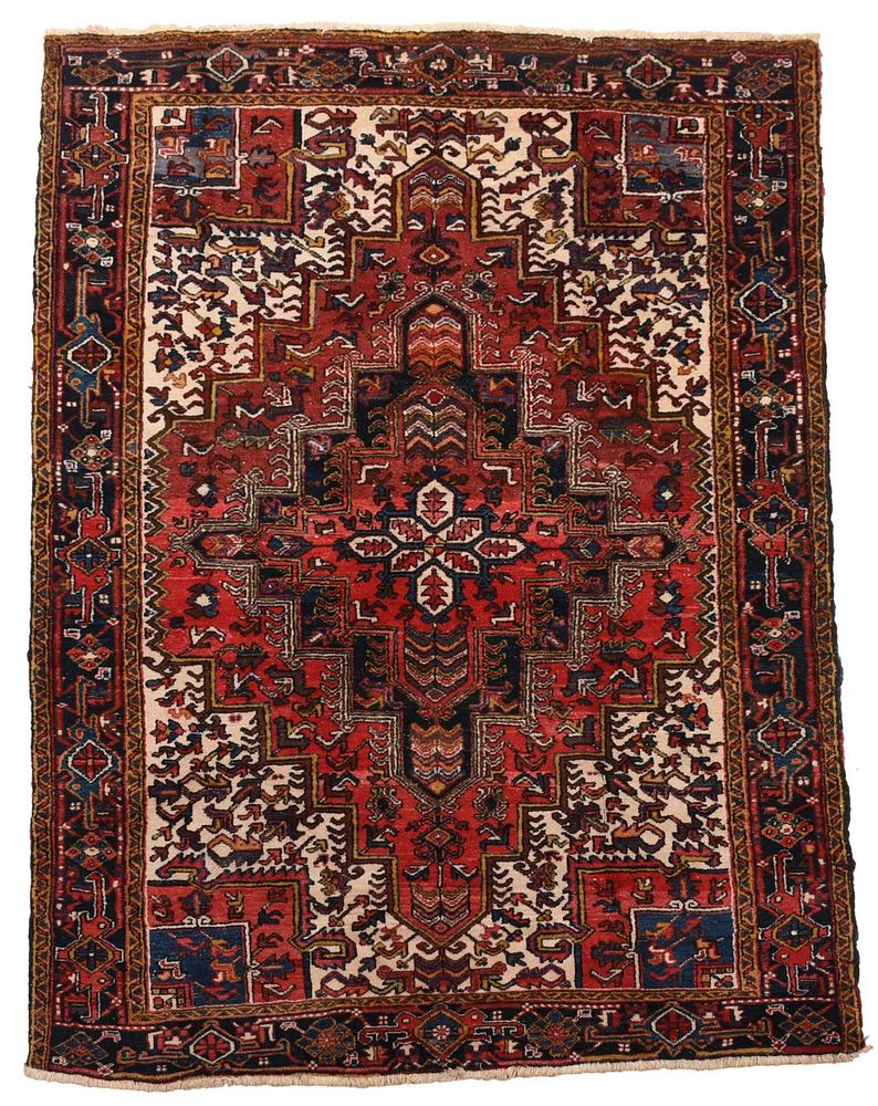 Appraisal: Heriz Carpet th century polygonal medallion red field geometric floral