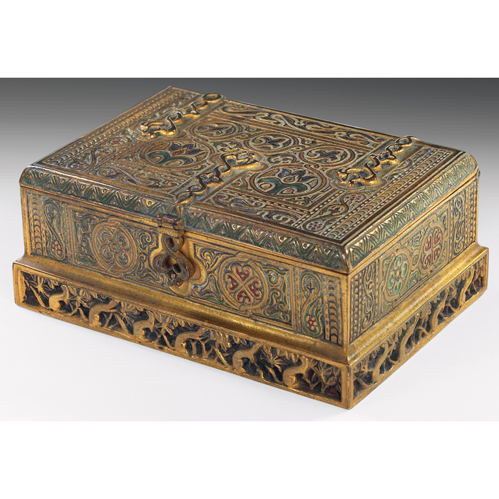 Appraisal: Tiffany Stuidos box Venetian pattern in gold dore wood liner