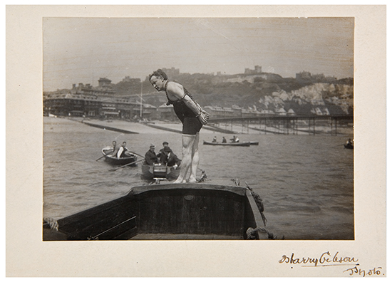 Appraisal: HOUDINI HARRY Vintage photographic portrait of a manacled Houdini in