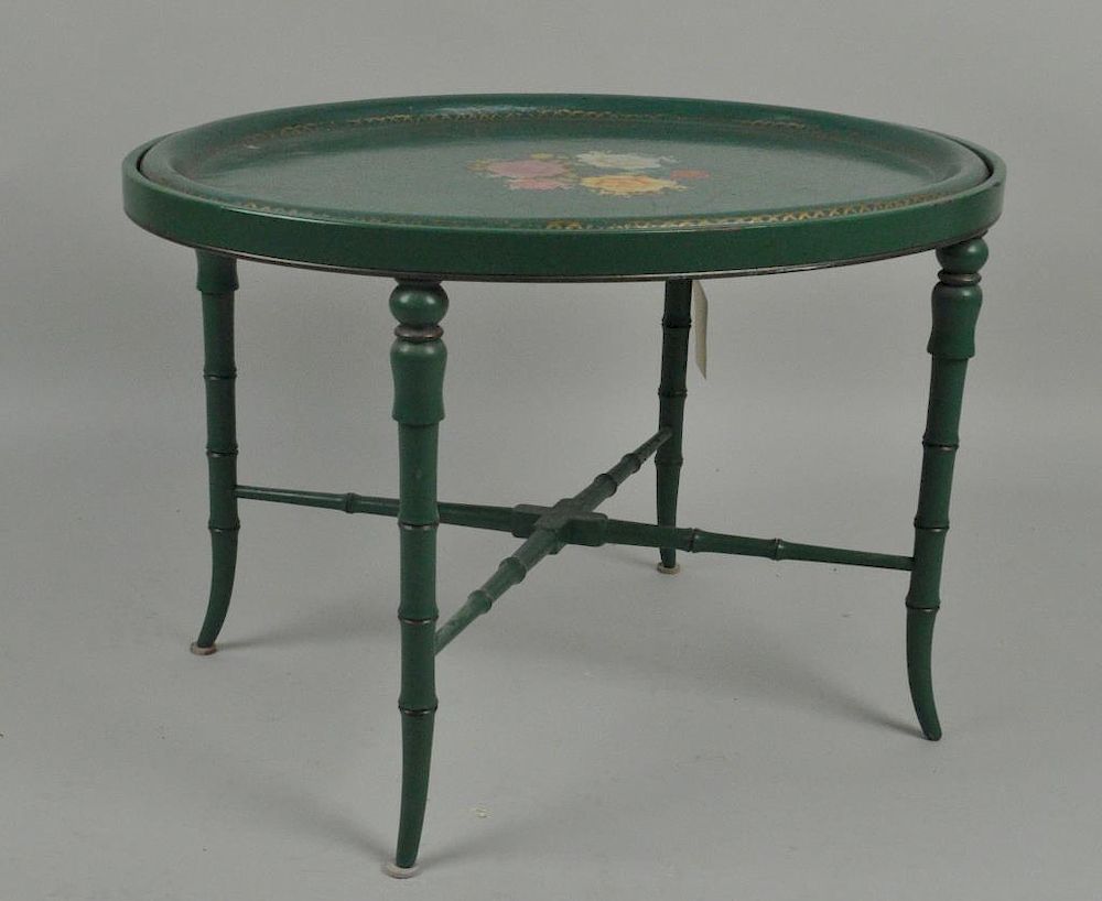 Appraisal: Regency Style Painted Tray Stand the tray green painted with