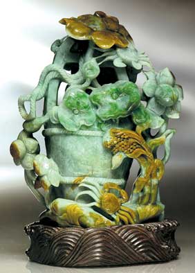 Appraisal: CHINESE JADEITE CRAB BASKET Well carved and with fine light