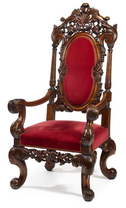 Appraisal: French Renaissance revival carved walnut armchair th century