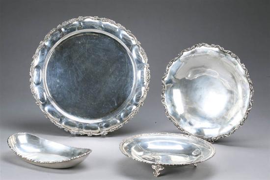 Appraisal: FOUR PIECES OF MEXICAN STERLING Oblong dish with scroll decorated