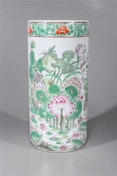 Appraisal: Chinese famille rose enameled porcelain umbrella stand with birds insects