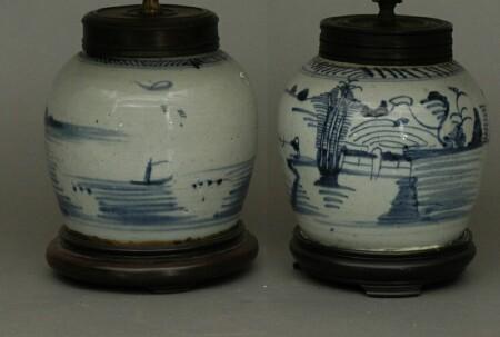 Appraisal: Pair of Chinese Blue and White Porcelain Ginger Jars Mounted