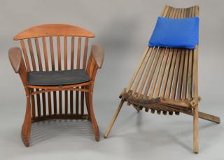 Appraisal: Danish slat back and side teak armchair along with a