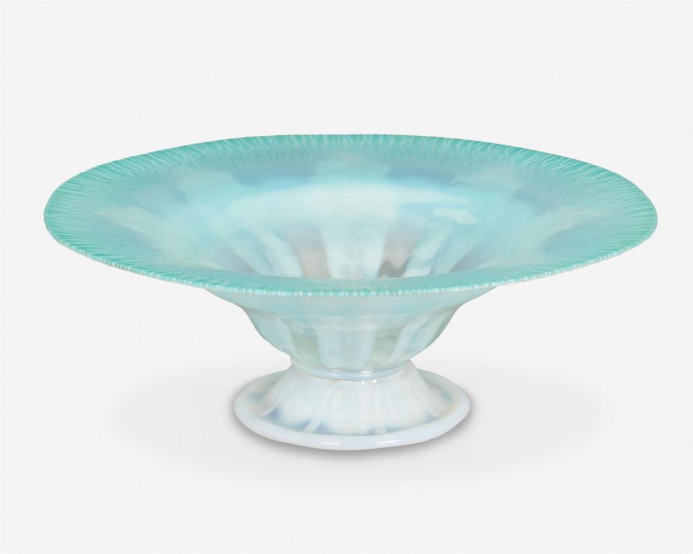 Appraisal: A L C Tiffany blue opalescent Favrile glass compote Circa