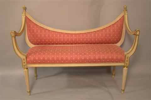 Appraisal: CLASSICAL STYLE PAINTED AND UPHOLSTERED SETTEE of unusual form the