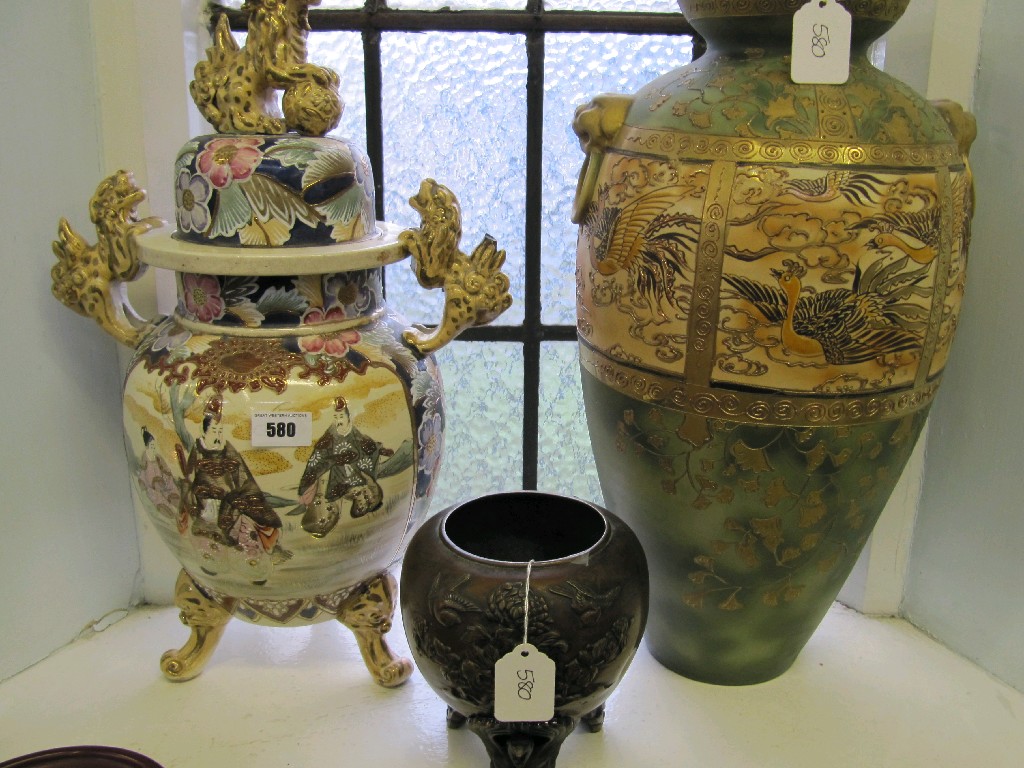 Appraisal: Satsuma jar and cover large Satsuma vase and an oriental