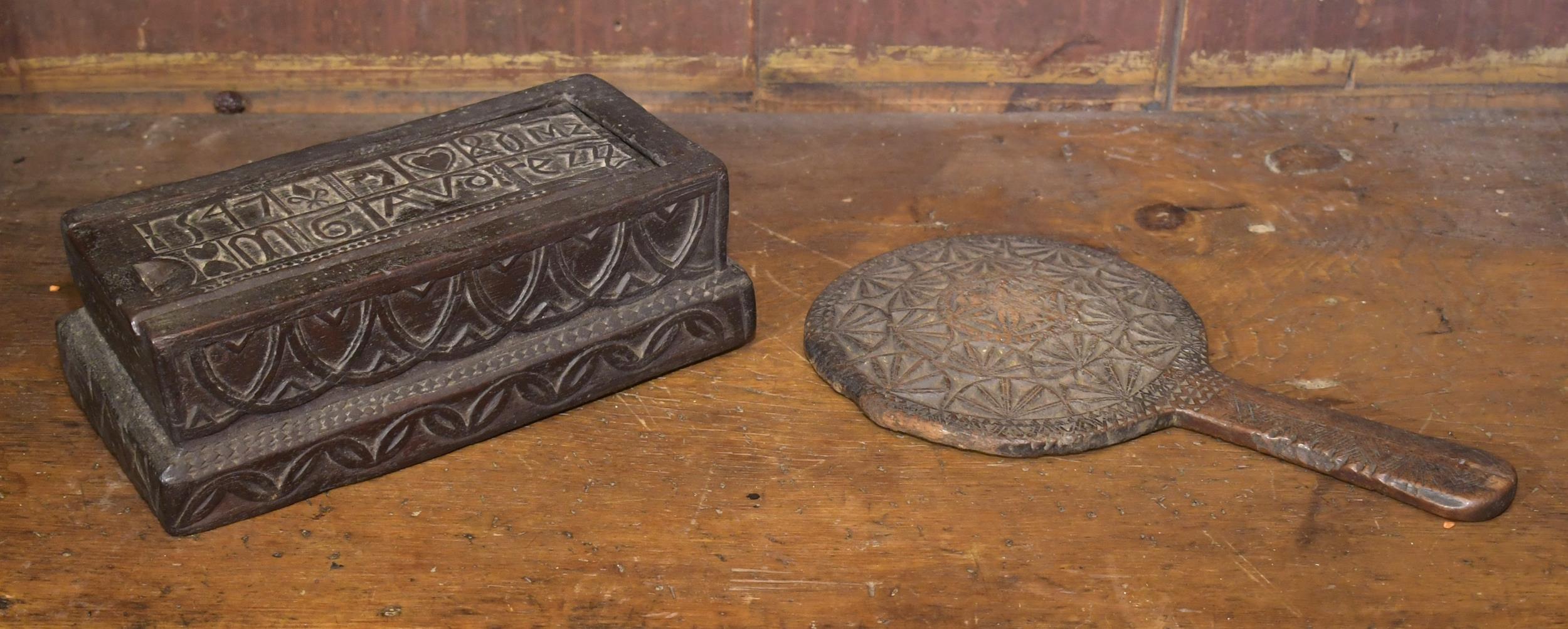 Appraisal: EARLY CARVED SLIDE BOX AND MIRROR An early slide box