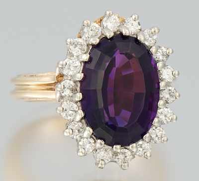 Appraisal: A Ladies' Amethyst and Diamond Ring k yellow gold ring