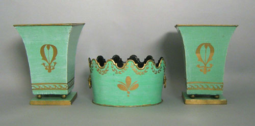 Appraisal: Three piece painted tin garniture set early th c