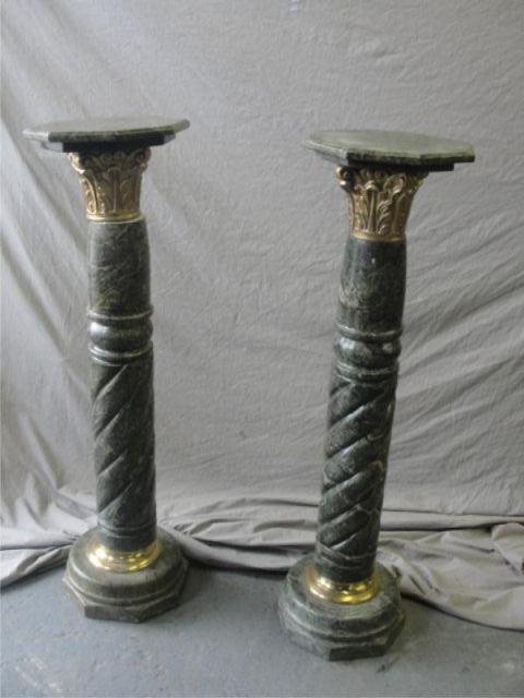 Appraisal: Pair of Green Marble and Gilt Decorated Pedestals From a